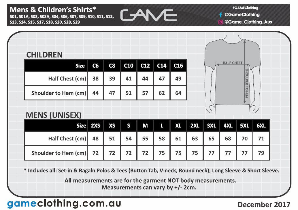 Mens Childrens Shirt Measurements